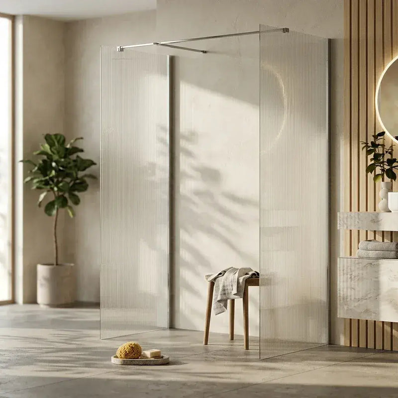 Iconplus Fluted Chrome 1000mm Walk in Shower Screen, Optional Side Panel
