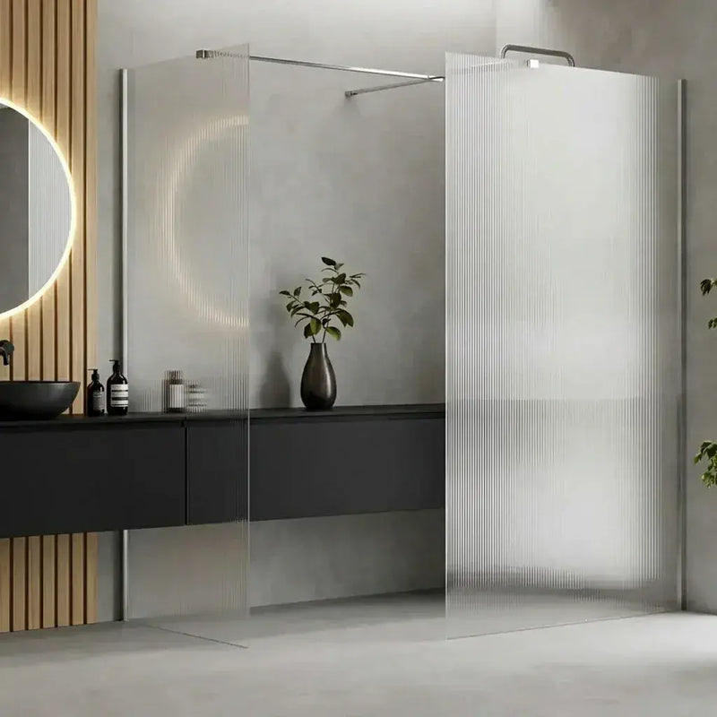 Iconplus Fluted Chrome 1000mm Walk in Shower Screen, Optional Side Panel