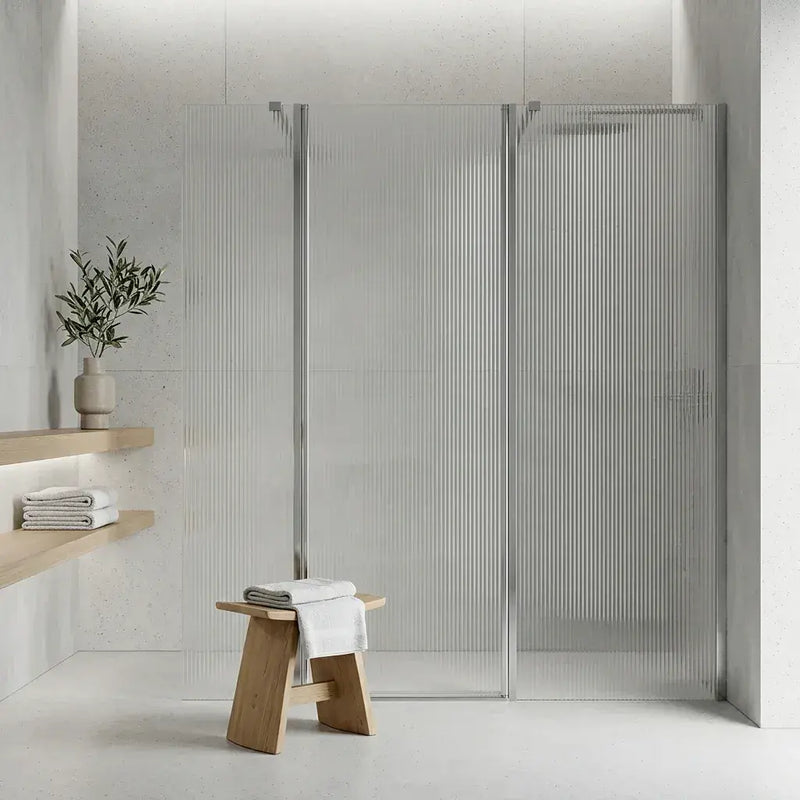 Iconplus Fluted Chrome 1000mm Walk in Shower Screen, Optional Side Panel