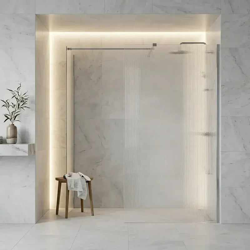 Iconplus Fluted Chrome 1200mm Walk in Shower Screen, Optional Side Panel