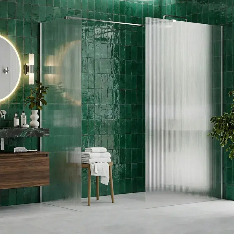 Iconplus Fluted Chrome 1200mm Walk in Shower Screen, Optional Side Panel