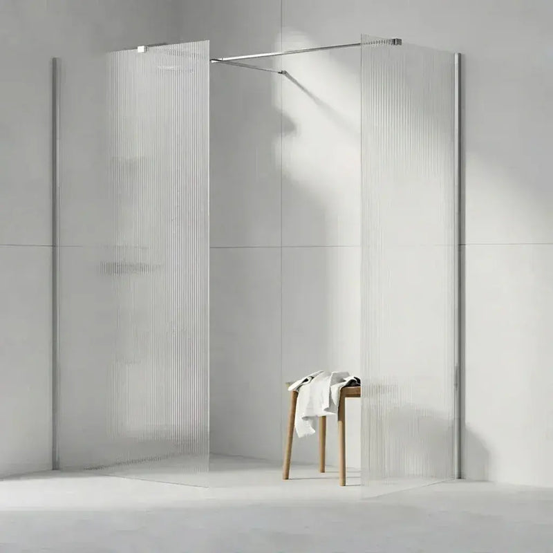 Iconplus Fluted Chrome 1200mm Walk in Shower Screen, Optional Side Panel