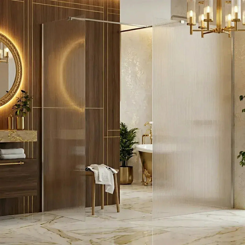 Iconplus Fluted Chrome 1200mm Walk in Shower Screen, Optional Side Panel