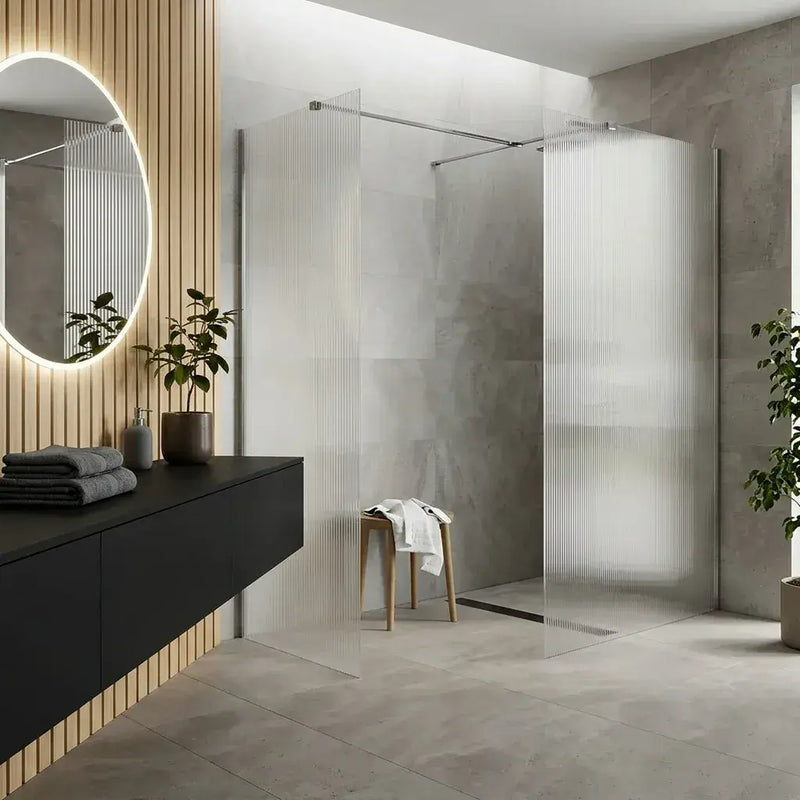 Iconplus Fluted Chrome 1200mm Walk in Shower Screen, Optional Side Panel