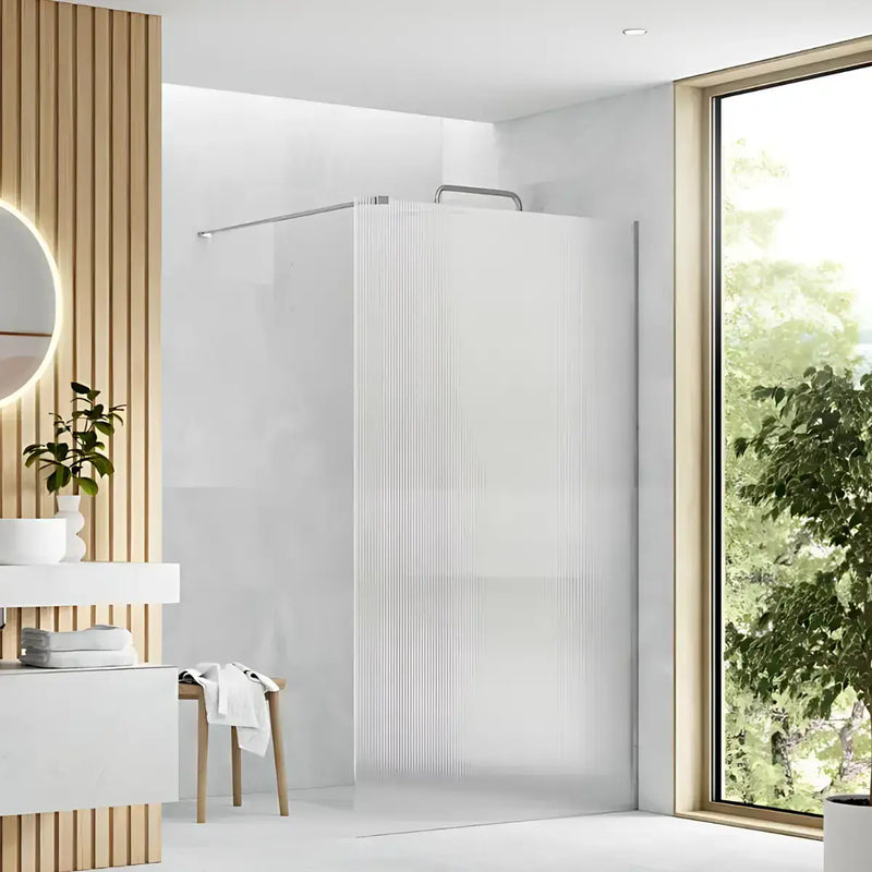 Iconplus Fluted Chrome 800mm Walk in Shower Screen, Optional Side Panel