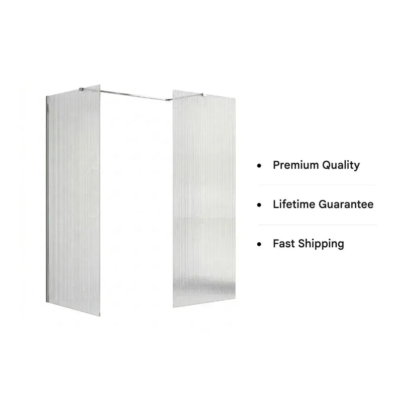Iconplus Fluted Chrome 900mm Walk in Shower Screen, Optional Side Panel