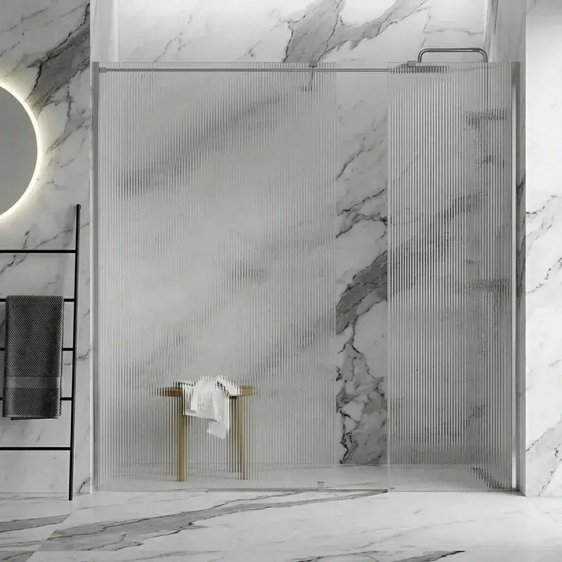 Iconplus Fluted Chrome 900mm Walk in Shower Screen, Optional Side Panel