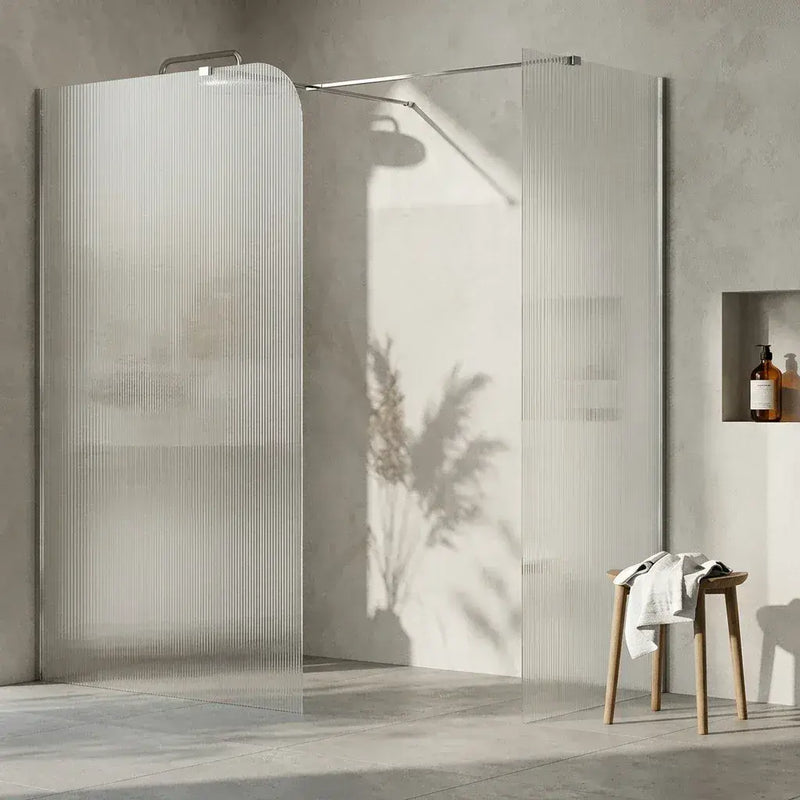 Iconplus Fluted Chrome 900mm Walk in Shower Screen, Optional Side Panel