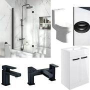 L Shaped Bath Vanity Pack with Black Taps, Dual Head Shower & Accessories