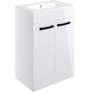 L Shaped Bath Vanity Pack with Black Taps, Dual Head Shower & Accessories