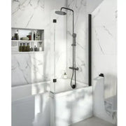 L Shaped Bath Vanity Pack with Black Taps, Dual Head Shower & Accessories