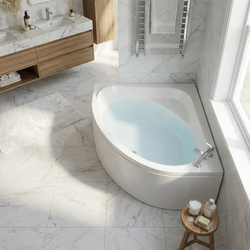 Lagune Corner Bath, 1350 x 1350mm, White, Includes Optional Panel & Legs/Fixings
