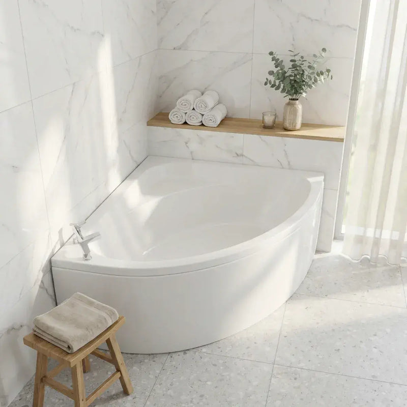Lagune Corner Bath, 1350 x 1350mm, White, Includes Optional Panel & Legs/Fixings