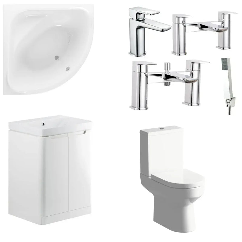 Lagune Corner Bath Pack with Toilet, 2 Door Basin Unit and Taps