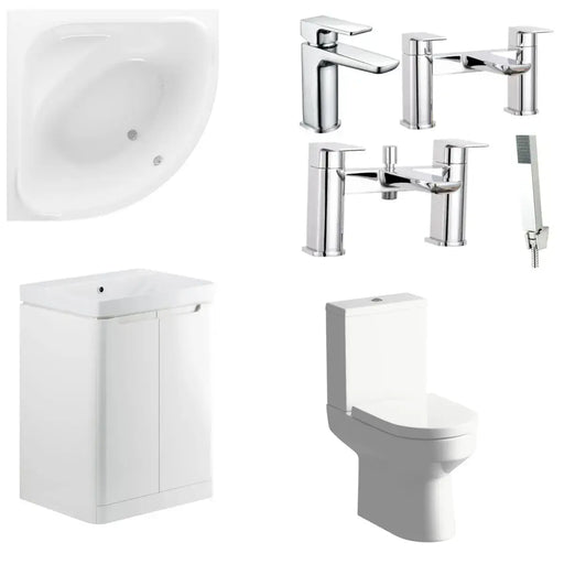 Lagune Corner Bath Pack with Toilet, 2 Door Basin Unit and Taps