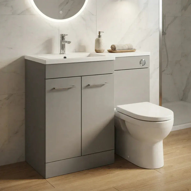 Lavello 1000mm Floor Standing L Shape Pack with Basin Worktop, Grey Gloss