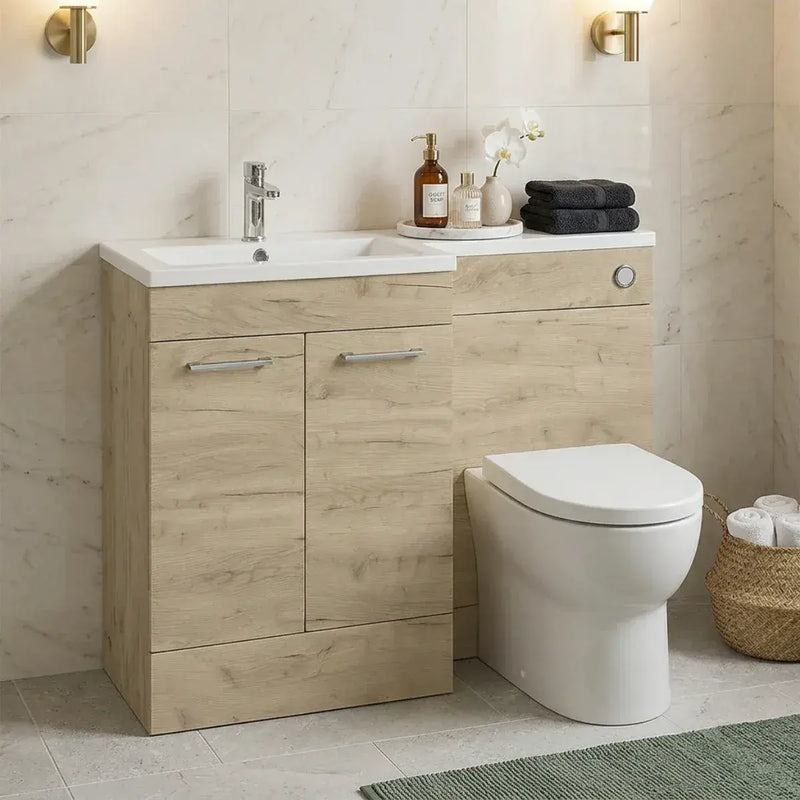 Lavello 1000mm L-Shape Furniture Pack (Left Hand) - Oak | Inc. Cistern & Basin Top