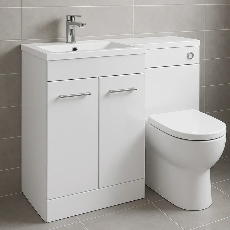 Lavello 1000mm L-Shaped Vanity & WC Furniture Pack with Basin White Gloss