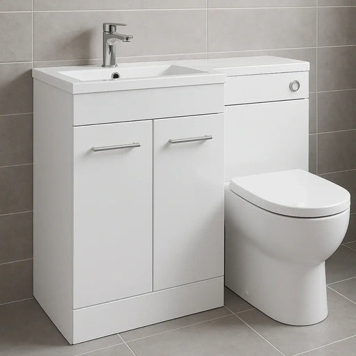 Lavello 1000mm L-Shaped Vanity & WC Furniture Pack with Basin White Gloss