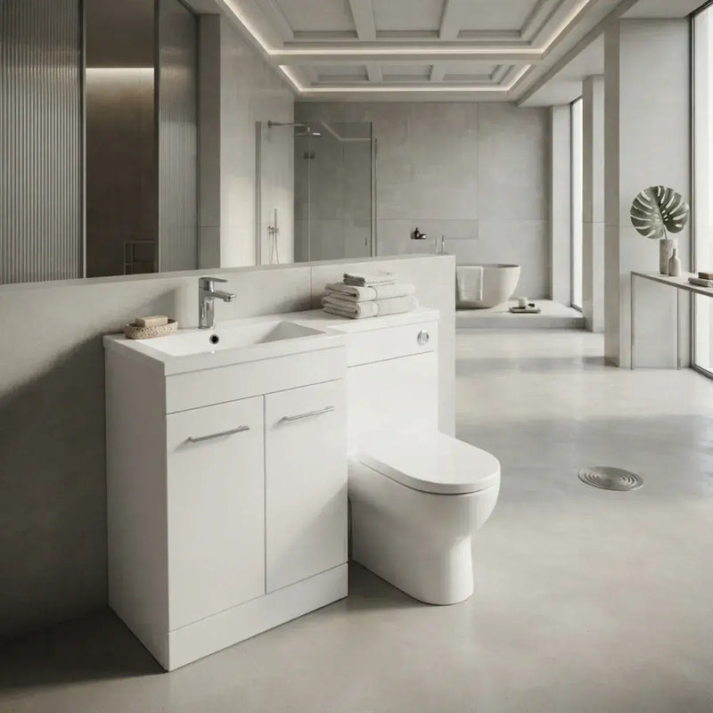 Lavello 1000mm L-Shaped Vanity & WC Furniture Pack with Basin White Gloss
