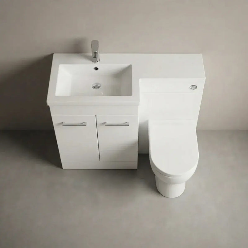 Lavello 1000mm L-Shaped Vanity & WC Furniture Pack with Basin White Gloss