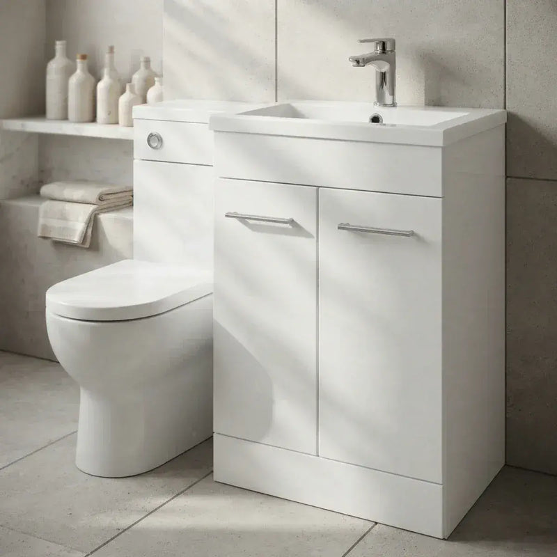 Lavello 1000mm L-Shaped Vanity & WC Furniture Pack with Basin White Gloss
