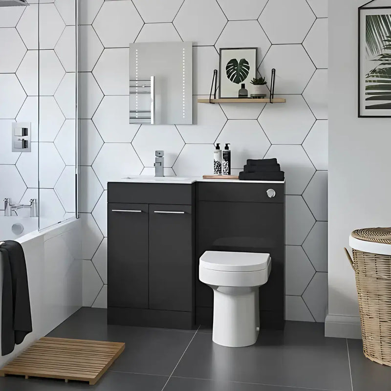 Lavello Dark Grey Gloss 1000mm L Shape Pack with Slim Basin Worktop