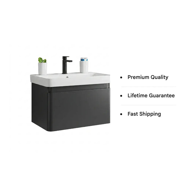 Leo 500mm Wall Hung 1 Drawer Basin Unit & Basin - Matt Black