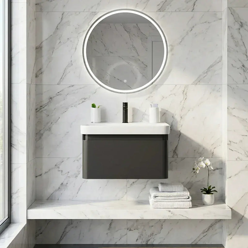 Leo 500mm Wall Hung 1 Drawer Basin Unit & Basin - Matt Black