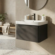 Leo 500mm Wall Hung 1 Drawer Basin Unit & Basin - Matt Black