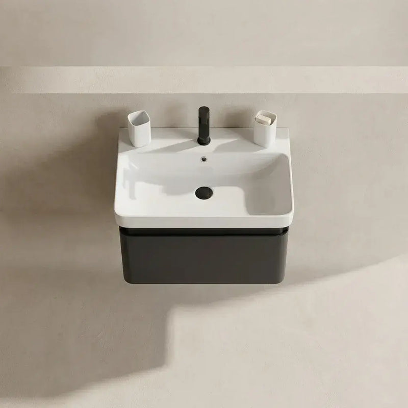 Leo 500mm Wall Hung 1 Drawer Basin Unit & Basin - Matt Black