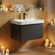 Leo 500mm Wall Hung 1 Drawer Basin Unit & Basin - Matt Black