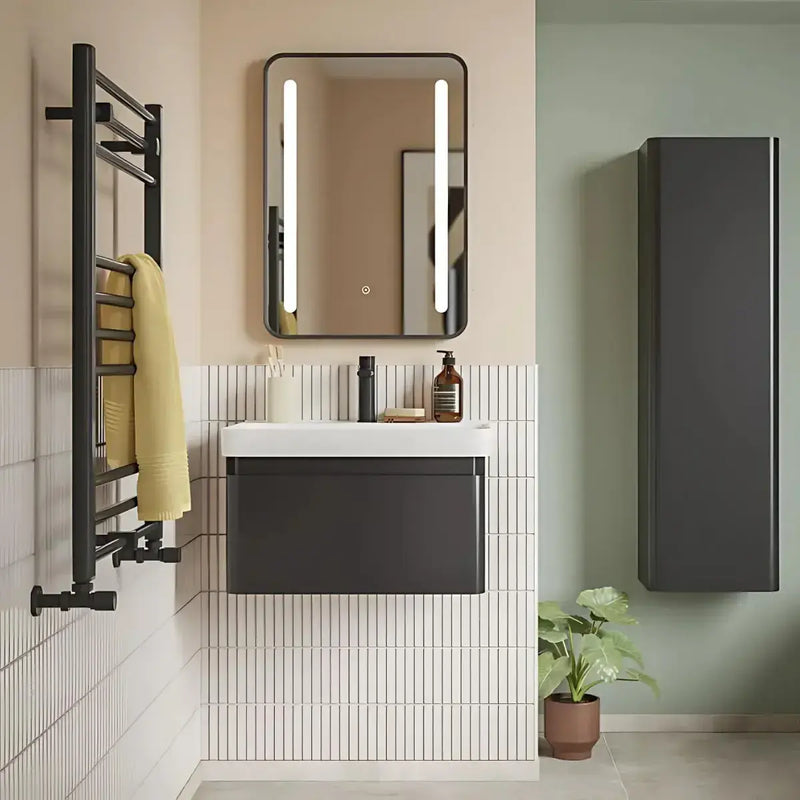 Leo 500mm Wall Hung 1 Drawer Basin Unit & Basin - Matt Black