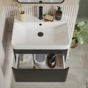 Leo 500mm Wall Hung 1 Drawer Basin Unit & Basin - Matt Black