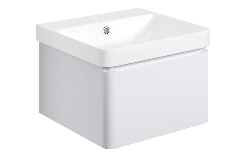 Leo 500mm Wall Hung 1 Drawer Basin Unit & Basin - Matt White