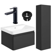 Leo 600mm Basin Unit & Tall Unit Pack with Tap - Matt Black