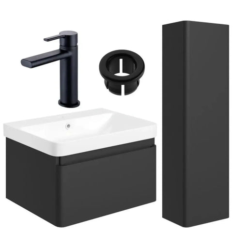 Leo 600mm Basin Unit & Tall Unit Pack with Tap - Matt Black