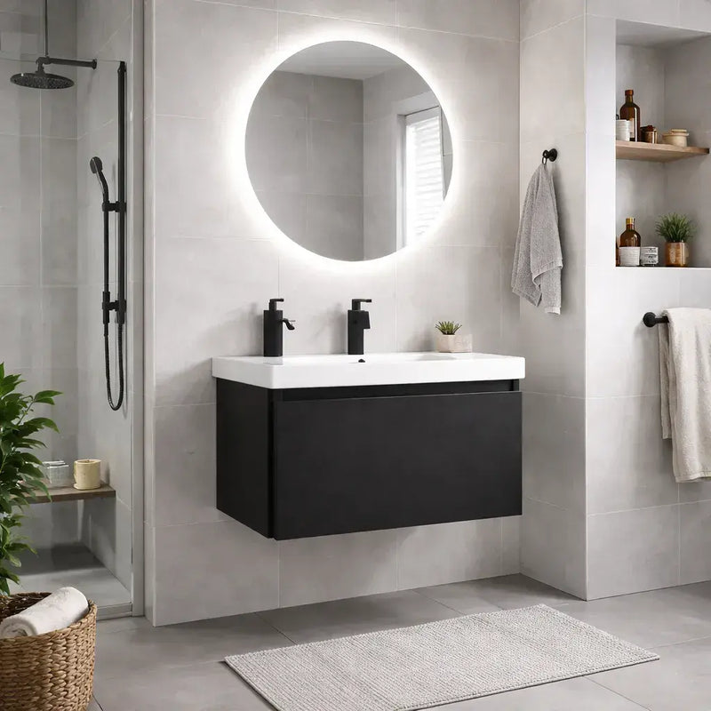 Leo 600mm Wall Hung 1 Drawer Basin Unit & Ceramic Basin - Matt Black