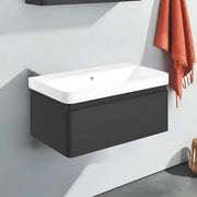 Leo 800mm Wall Hung 1 Drawer Basin Unit & Ceramic Basin - Matt Black