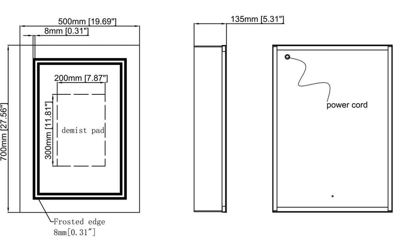 Levante 500mm 1 Door LED Mirrored Cabinet