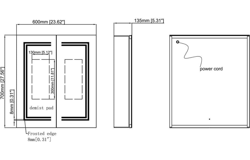Levante 600mm 2 Door LED Mirrored Cabinet