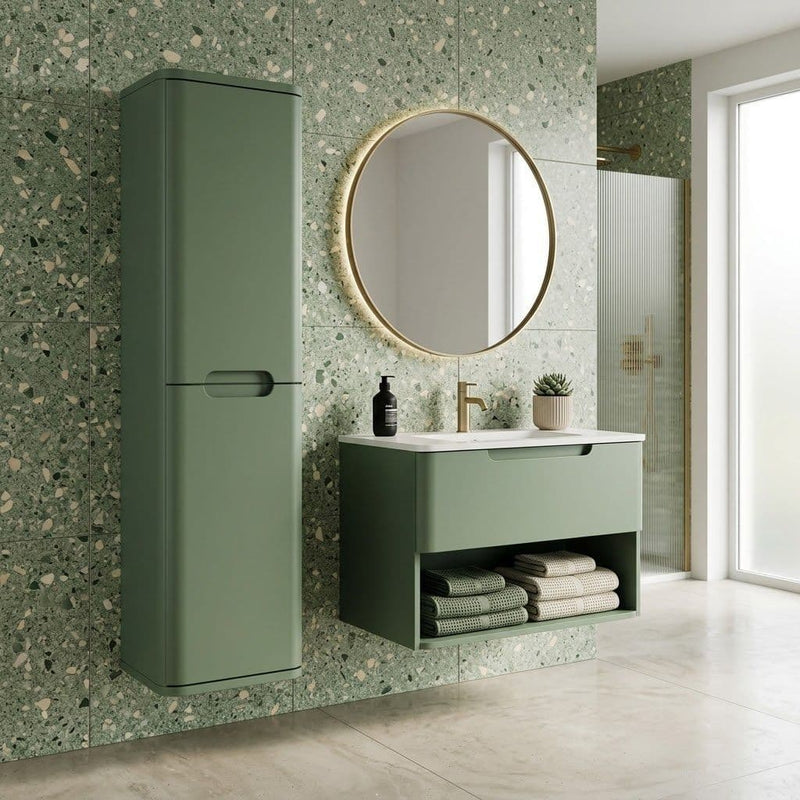 Libras 350 2 Door Wall Hung Tall Unit, Matt Sage Green