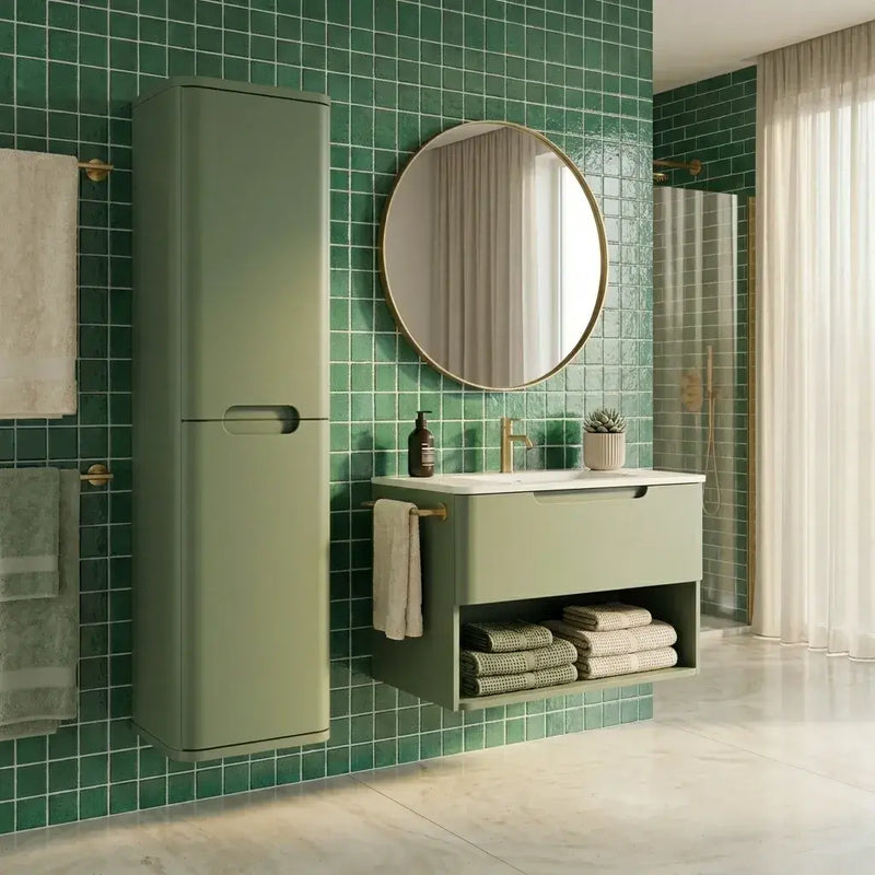 Libras 350 2 Door Wall Hung Tall Unit, Matt Sage Green
