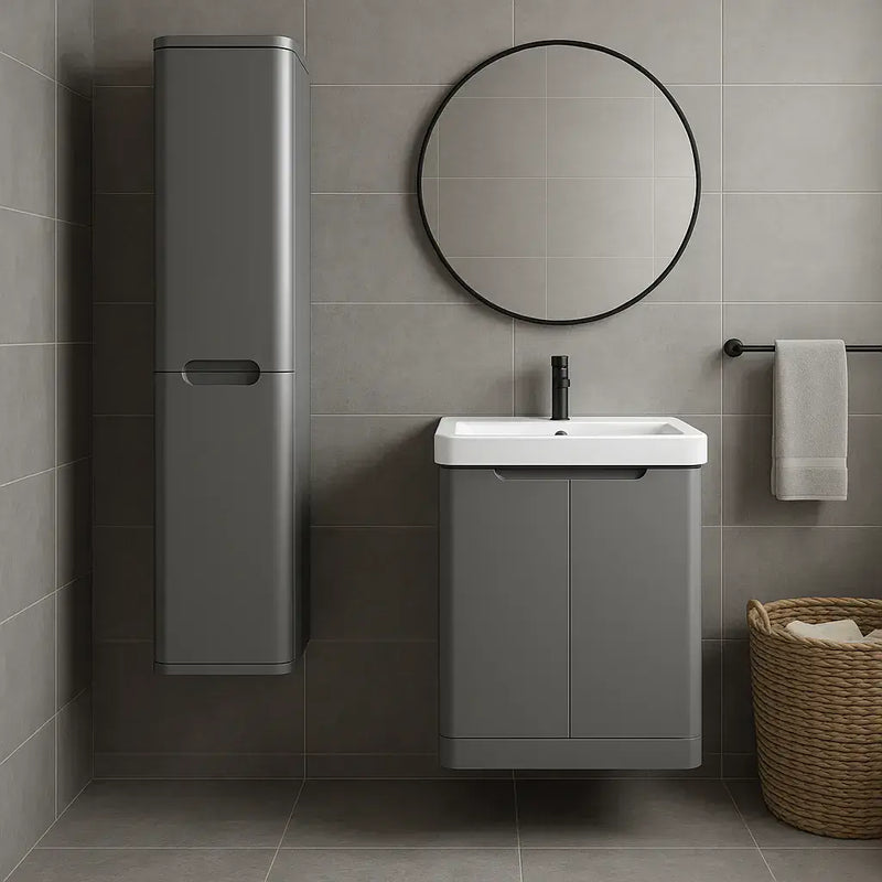 Libras 350mm 2 Door Wall Hung Tall Unit, Matt Grey