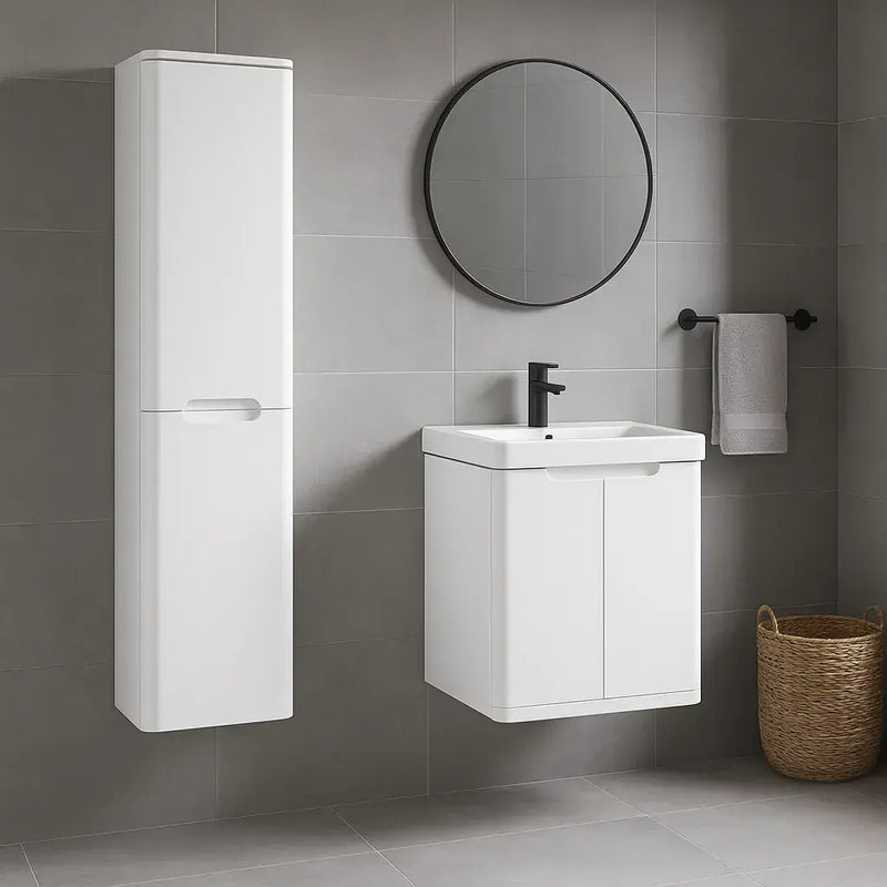 Libras 350mm 2 Door Wall Hung Tall Unit, White Gloss