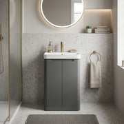 Libras 500mm 2 Door Basin Unit Matt Grey, Includes Ceramic Basin