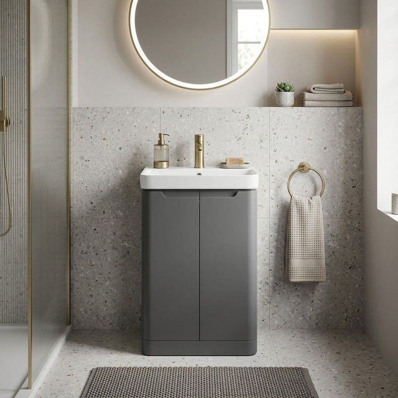 Libras 500mm 2 Door Basin Unit Matt Grey, Includes Ceramic Basin