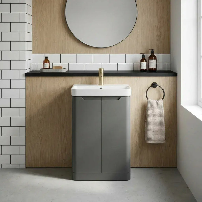 Libras 500mm 2 Door Basin Unit Matt Grey, Includes Ceramic Basin