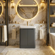 Libras 500mm 2 Door Basin Unit Matt Grey, Includes Ceramic Basin