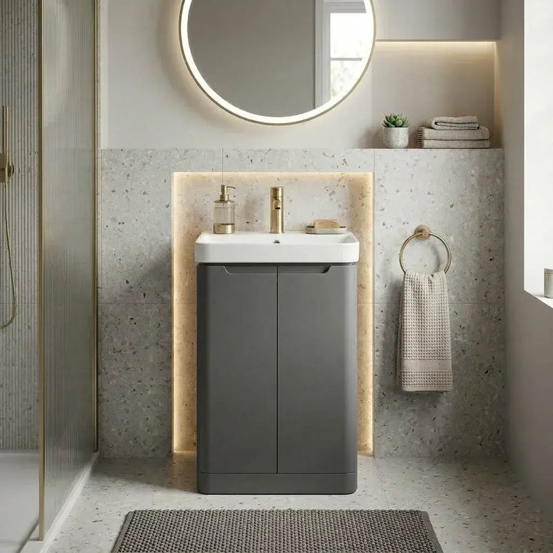 Libras 500mm 2 Door Basin Unit Matt Grey, Includes Ceramic Basin